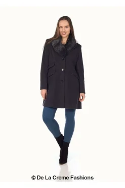Outerwear^De La Creme Fashions Wool Blend Faux Fur Collar Midi Coat