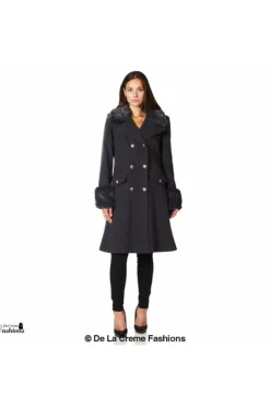 Outerwear^De La Creme Fashions Wool Blend Faux Fur Trim Midi Coat