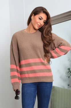 Knitwear^Double Second And Pink Striped Oversized Knit Jumper Brown