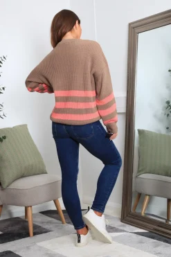 Knitwear^Double Second And Pink Striped Oversized Knit Jumper Brown
