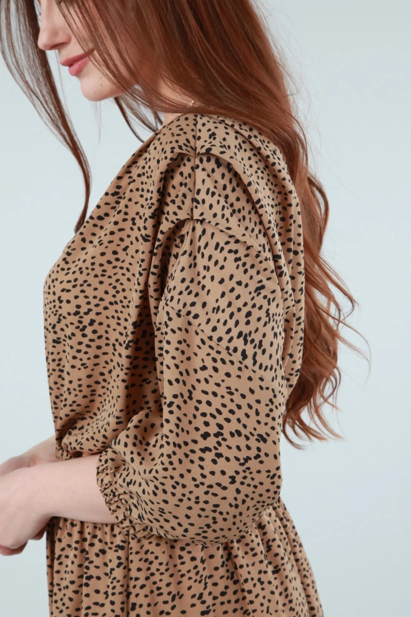 Mini Dresses^Double Second Animal Print Relaxed Shoulder Dress Camel