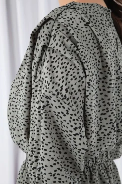 Mini Dresses^Double Second Animal Print Relaxed Shoulder Dress Sage