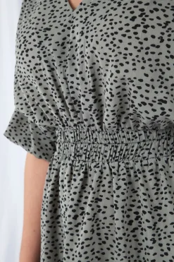 Mini Dresses^Double Second Animal Print Relaxed Shoulder Dress Sage