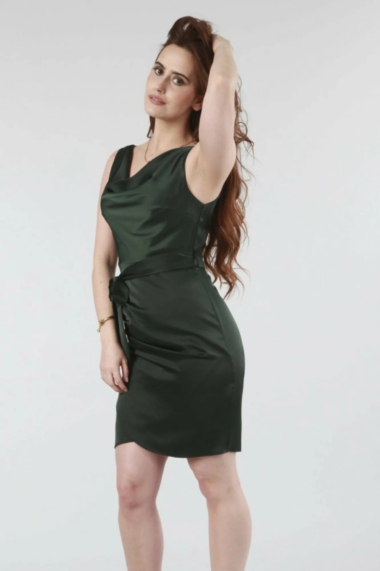 Mini Dresses^Double Second Belted Cowl Neck Dress Green