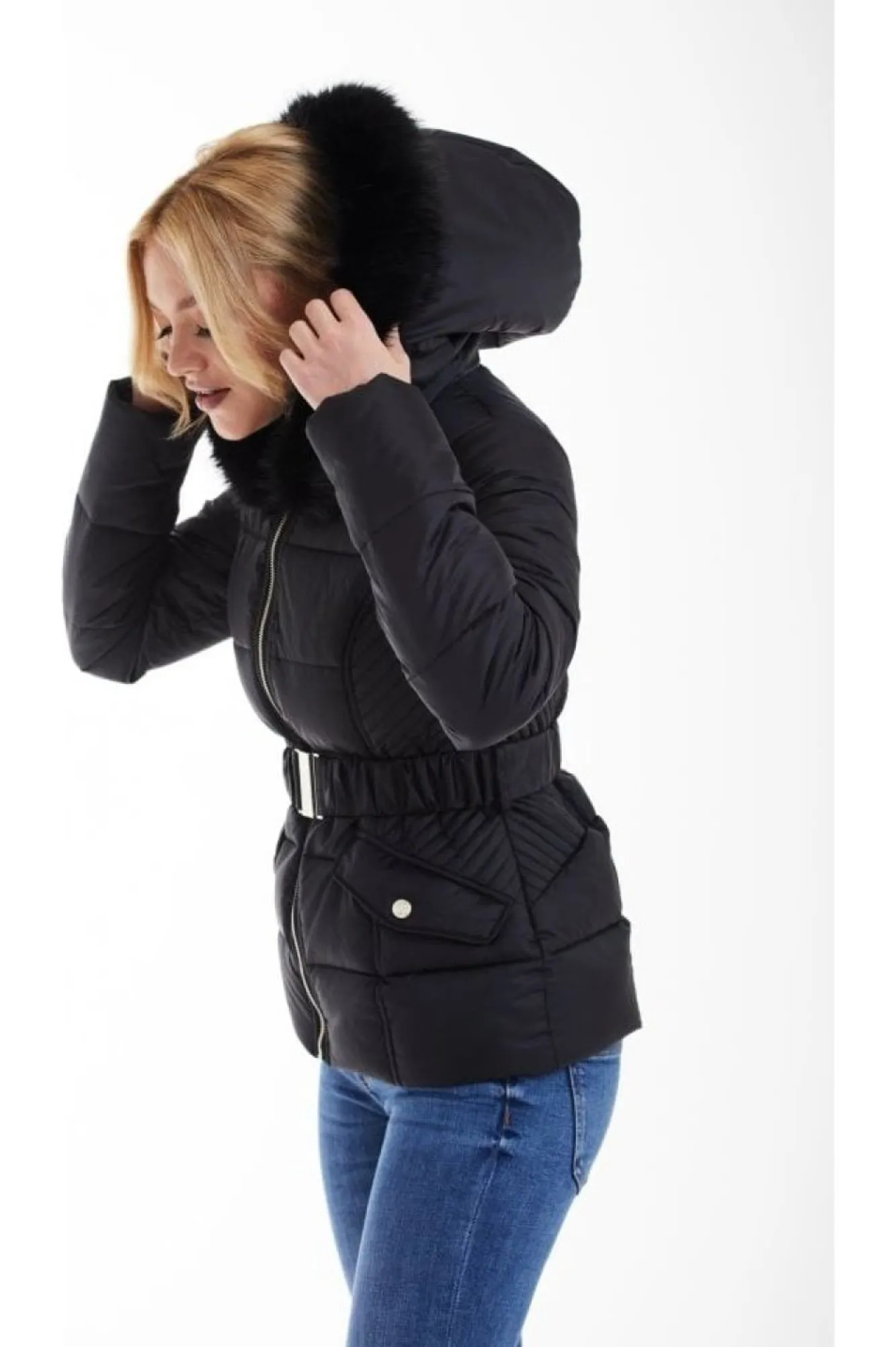 Outerwear^Double Second Belted Short Puffer Black
