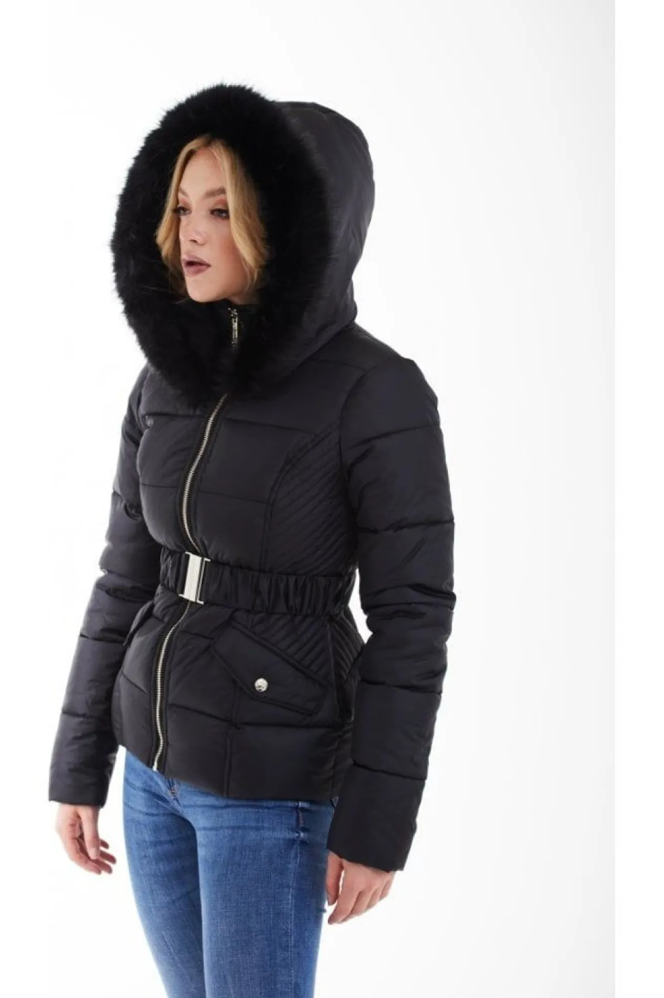 Outerwear^Double Second Belted Short Puffer Black