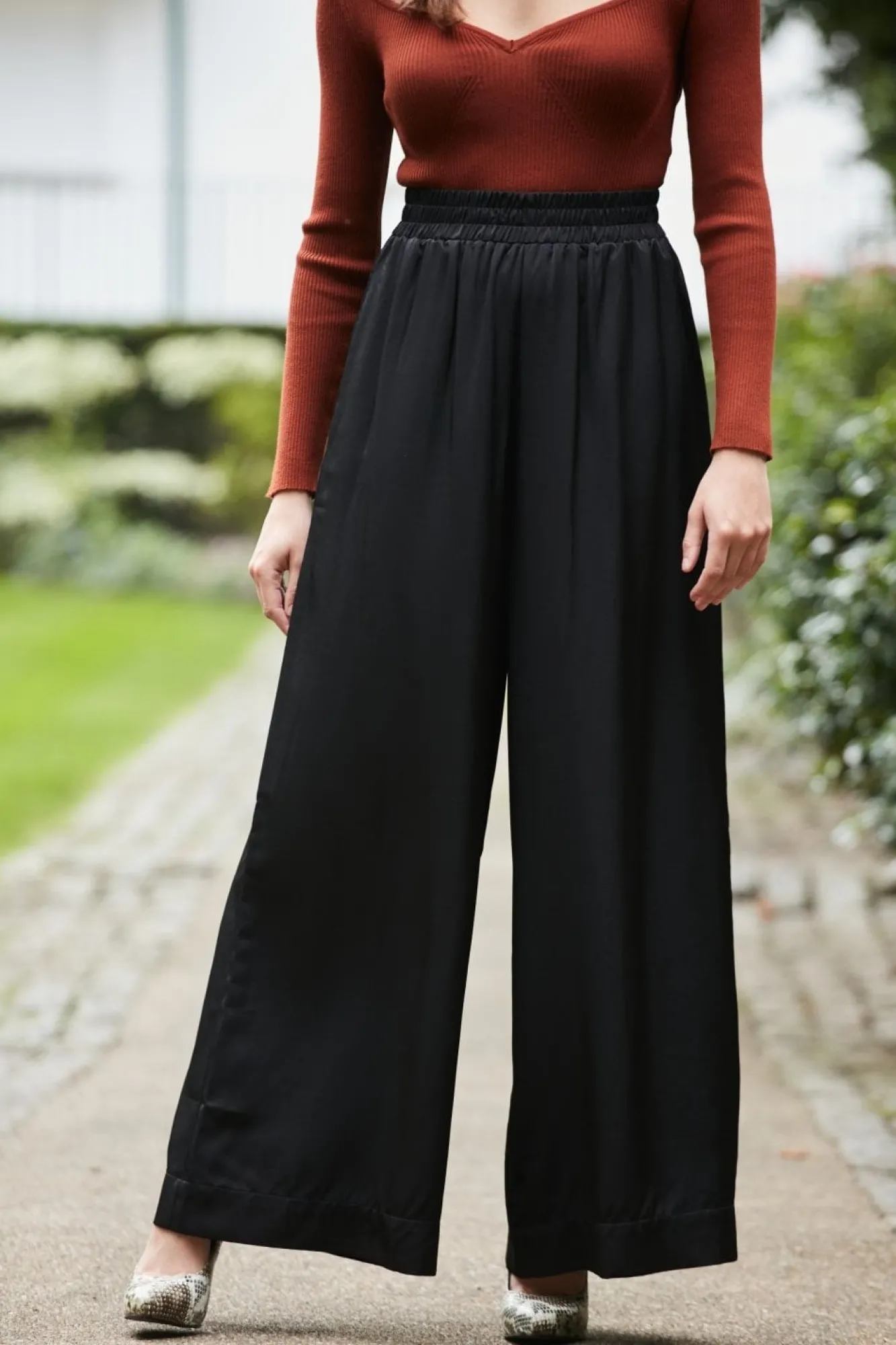Trousers^Double Second Black Lux Wide Leg Trousers Olivegreen