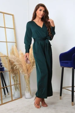 Jumpsuits^Double Second Bottle Lux Satin Wrap Jumpsuit Green
