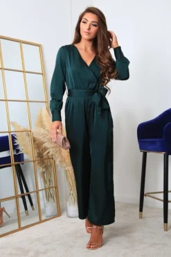 Jumpsuits^Double Second Bottle Lux Satin Wrap Jumpsuit Green