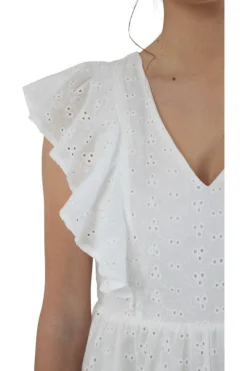 Mini Dresses^Double Second Broderie Frill Sleeve Tiered Dress White