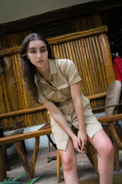 Mini Dresses^Double Second Corduroy Belted Shirt Dress Beige