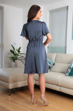 Mini Dresses^Double Second Dark Grey Wrap Frill Front Satin Dress Darkgrey