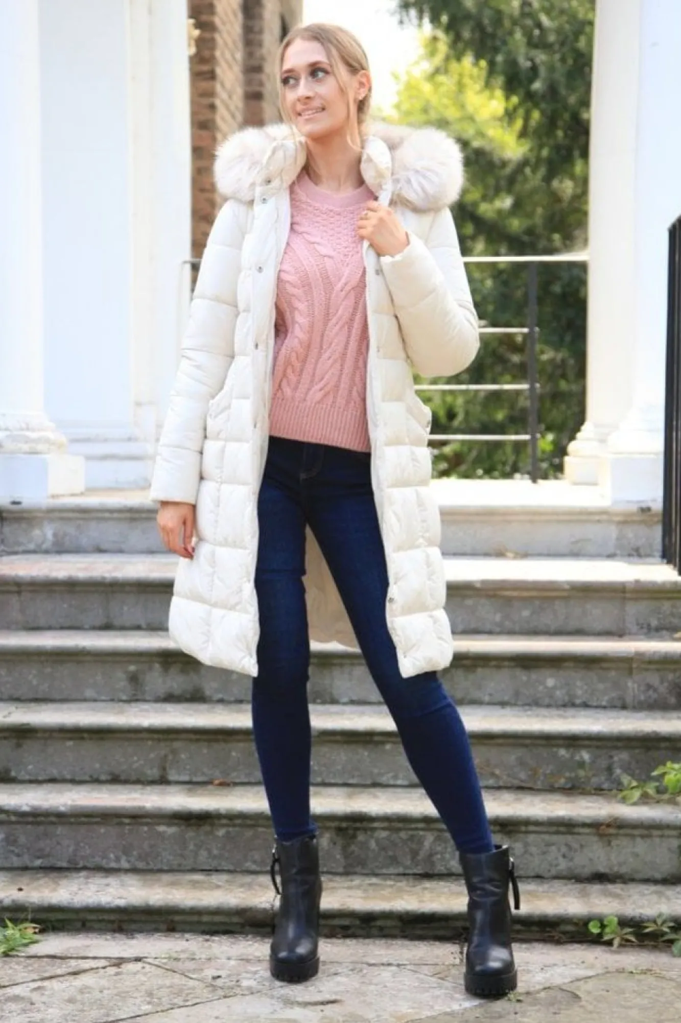 Outerwear^Double Second Ecru Glam Belted Long Puffer Coat Beige