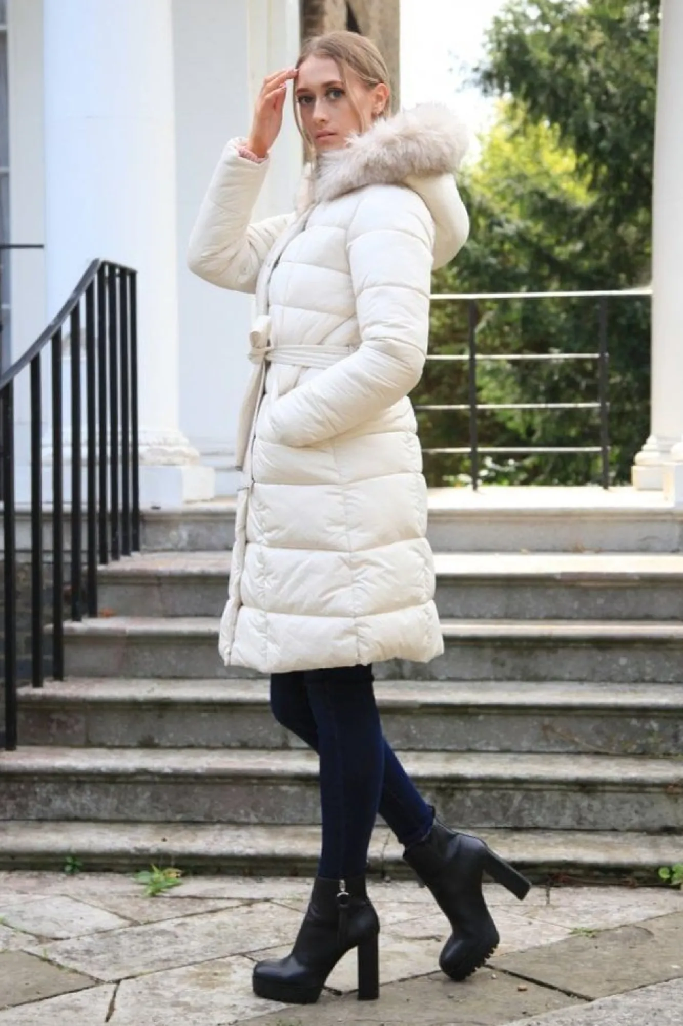 Outerwear^Double Second Ecru Glam Belted Long Puffer Coat Beige