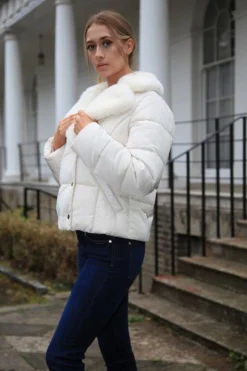 Outerwear^Double Second Ecru Lux Fur Collar Puffer Coat Beige