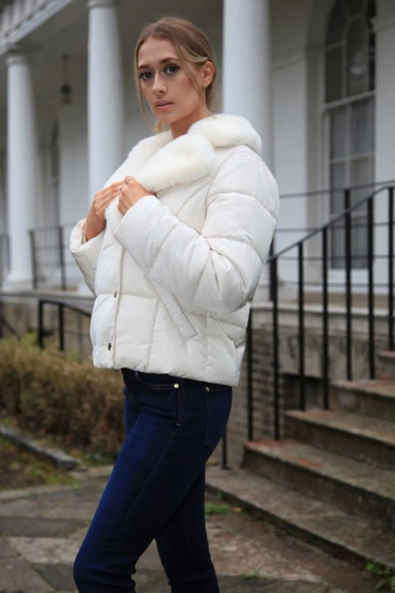 Outerwear^Double Second Ecru Lux Fur Collar Puffer Coat Beige