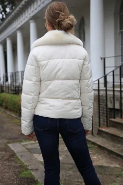 Outerwear^Double Second Ecru Lux Fur Collar Puffer Coat Beige