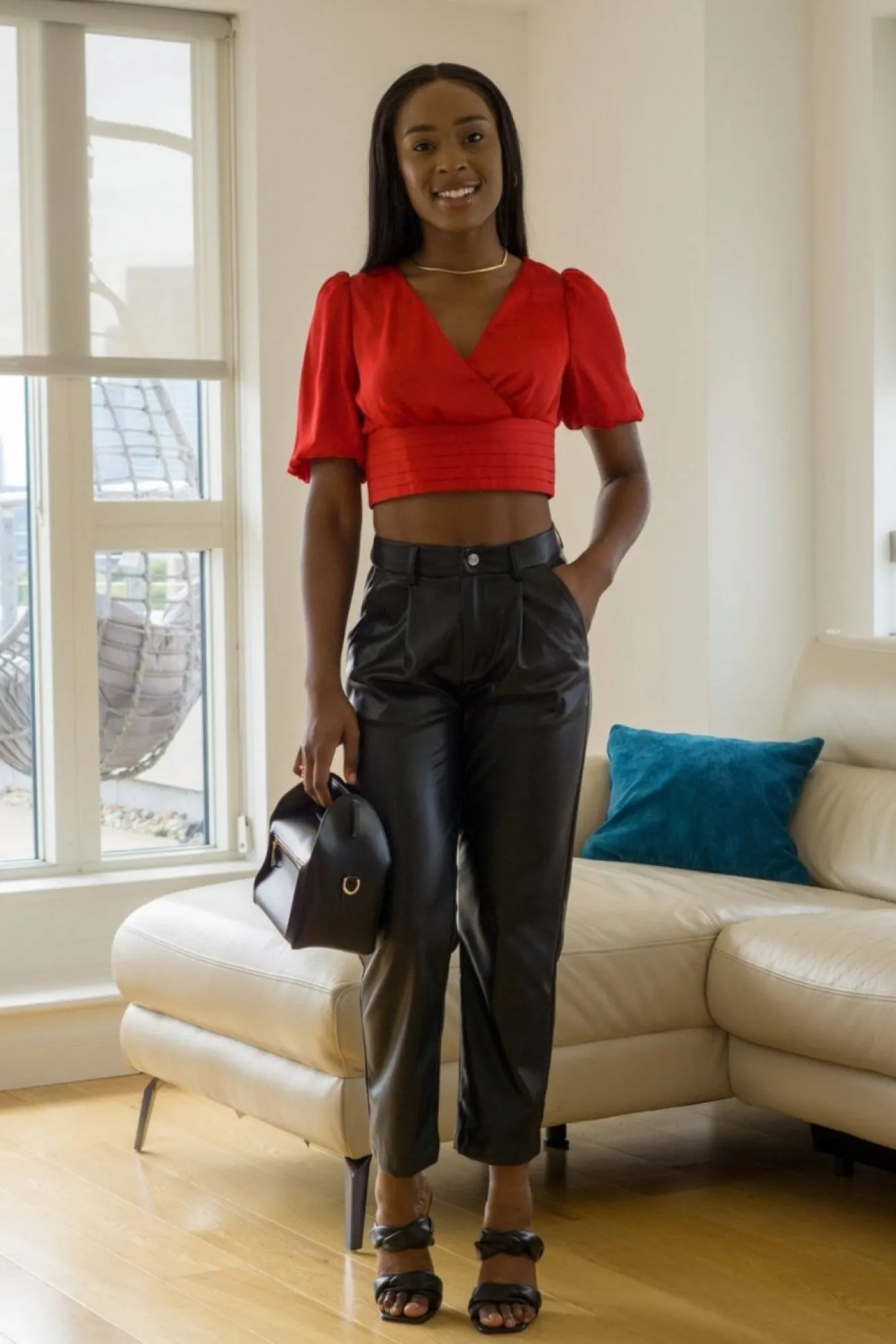 Trousers^Double Second Faux Leather Taper Leg Trousers Black