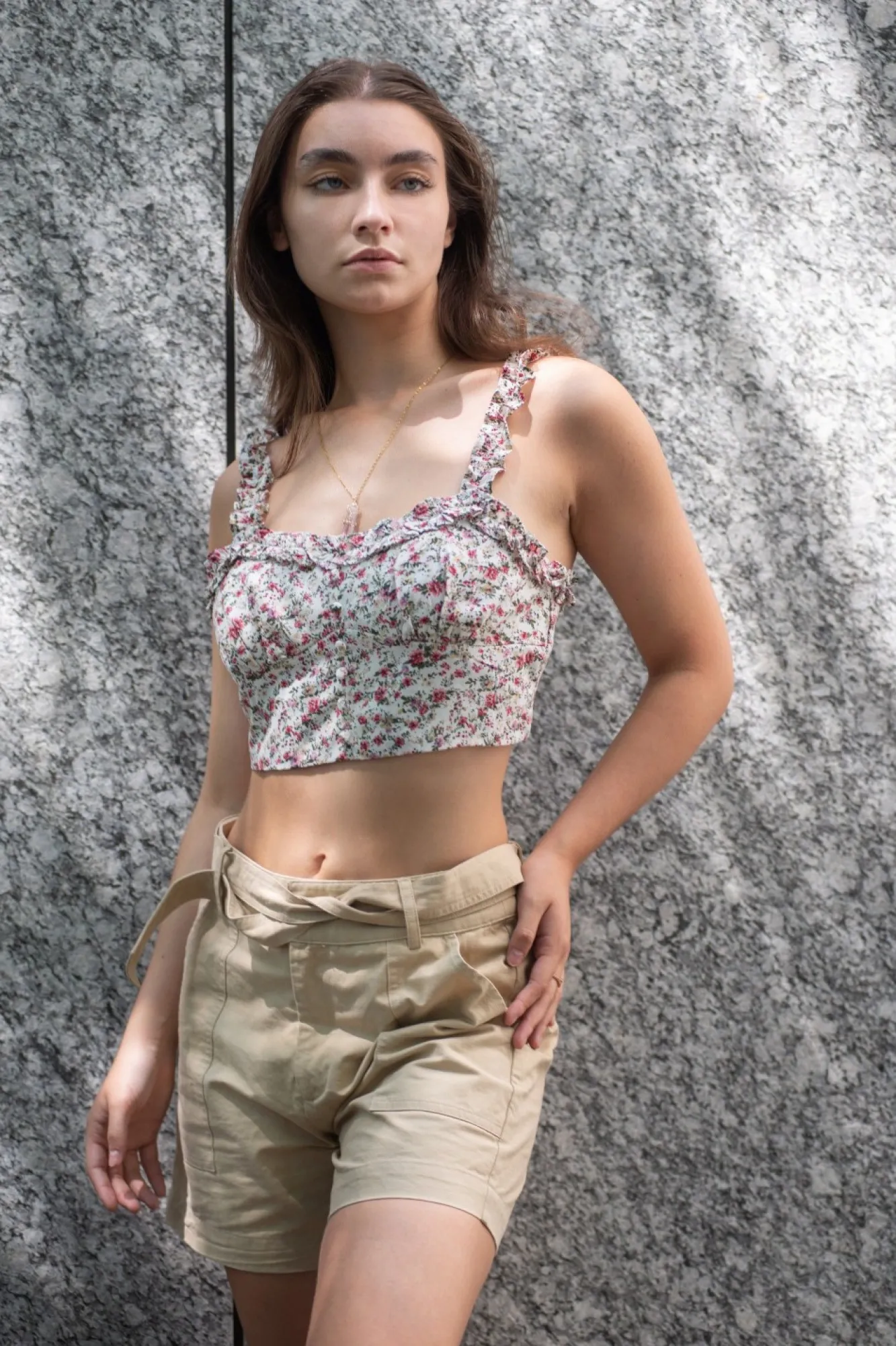 Crop Tops^Double Second Floral Print Crop Top With Frill Straps White
