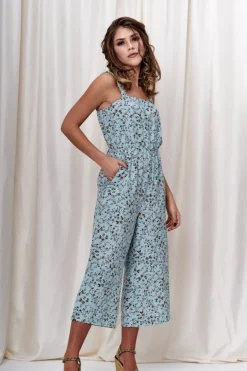 Jumpsuits^Double Second Floral Print Wide Leg Jumpsuit Blue