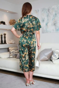 Jumpsuits^Double Second Floral Wrap Front Satin Jumpsuit Green