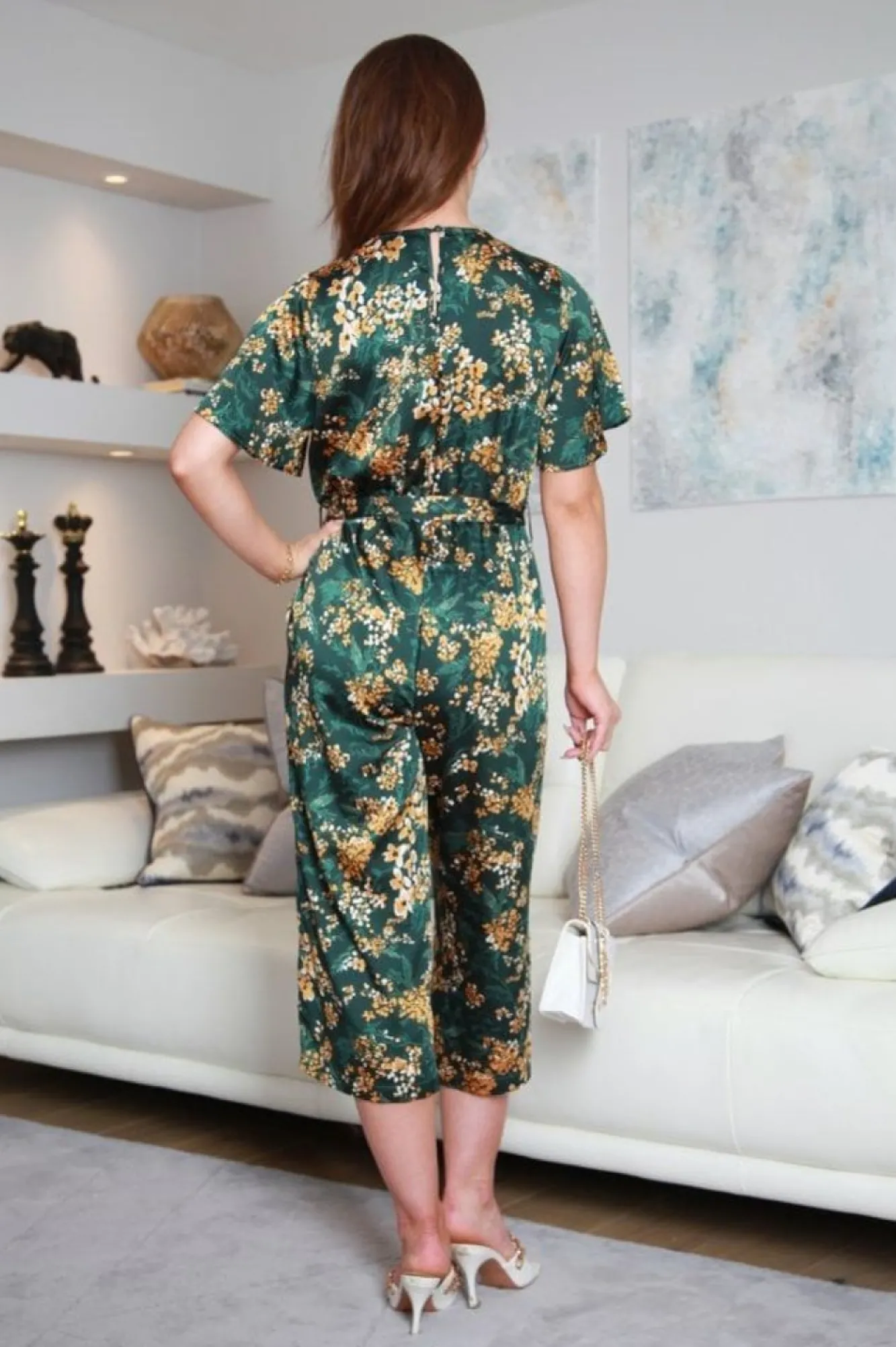 Jumpsuits^Double Second Floral Wrap Front Satin Jumpsuit Green