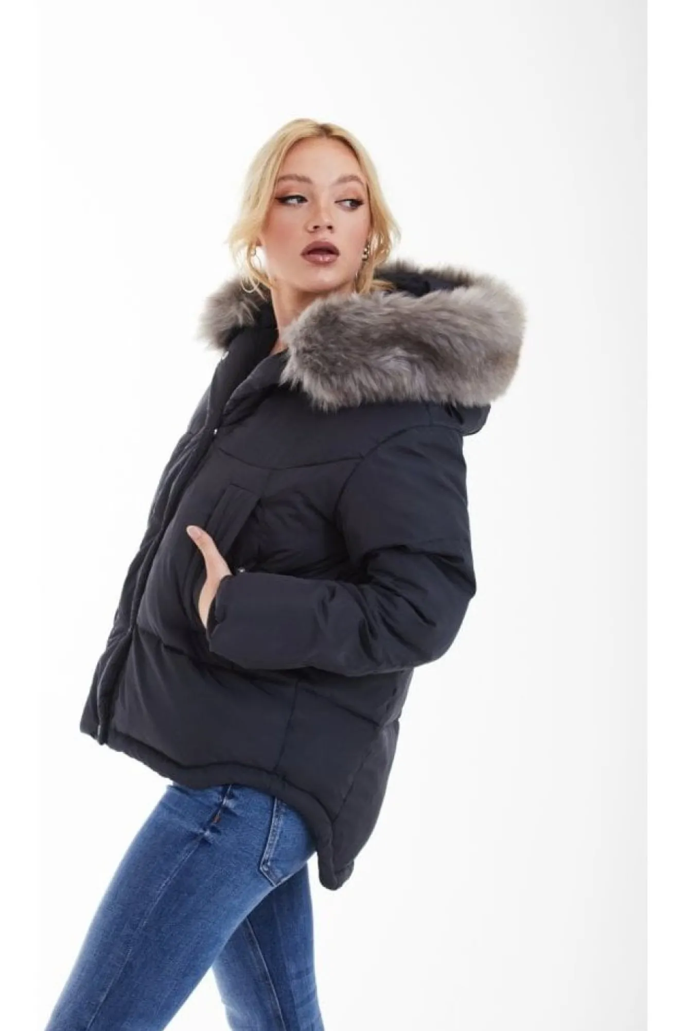 Outerwear^Double Second Grey Oversized Dip Back Puffer Charcoal