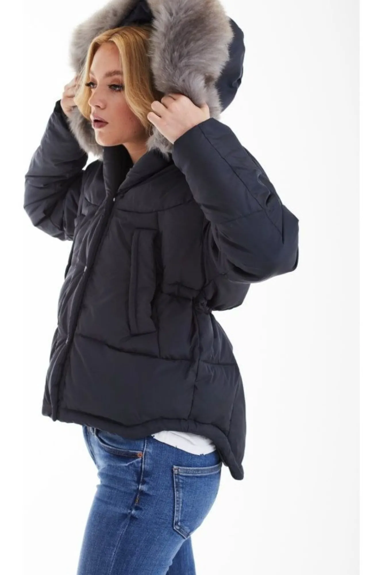 Outerwear^Double Second Grey Oversized Dip Back Puffer Charcoal
