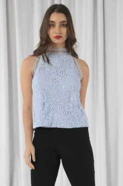 Blouses^Double Second Halter Neck Lace Top Blue