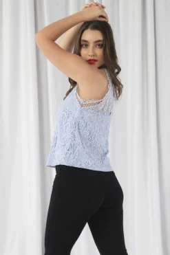 Blouses^Double Second Halter Neck Lace Top Blue