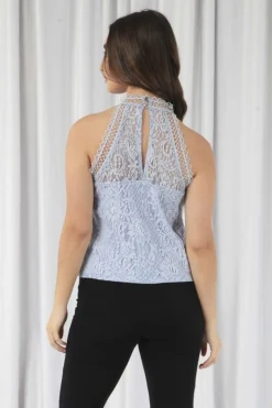 Blouses^Double Second Halter Neck Lace Top Blue