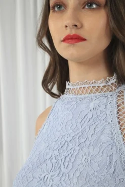 Blouses^Double Second Halter Neck Lace Top Blue