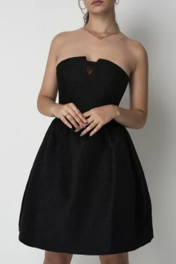 Mini Dresses^Double Second Jacquard Strapless Skater Dress Black