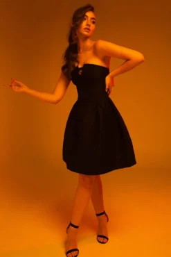 Mini Dresses^Double Second Jacquard Strapless Skater Dress Black
