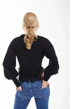Jumpers^Double Second Knit Jumper With Lace Trim Black