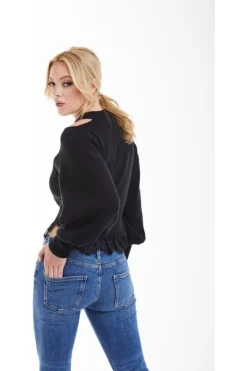 Jumpers^Double Second Knit Jumper With Lace Trim Black