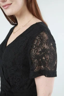 Jumpsuits^Double Second Lace Wrap Wide Leg Jumpsuit Black