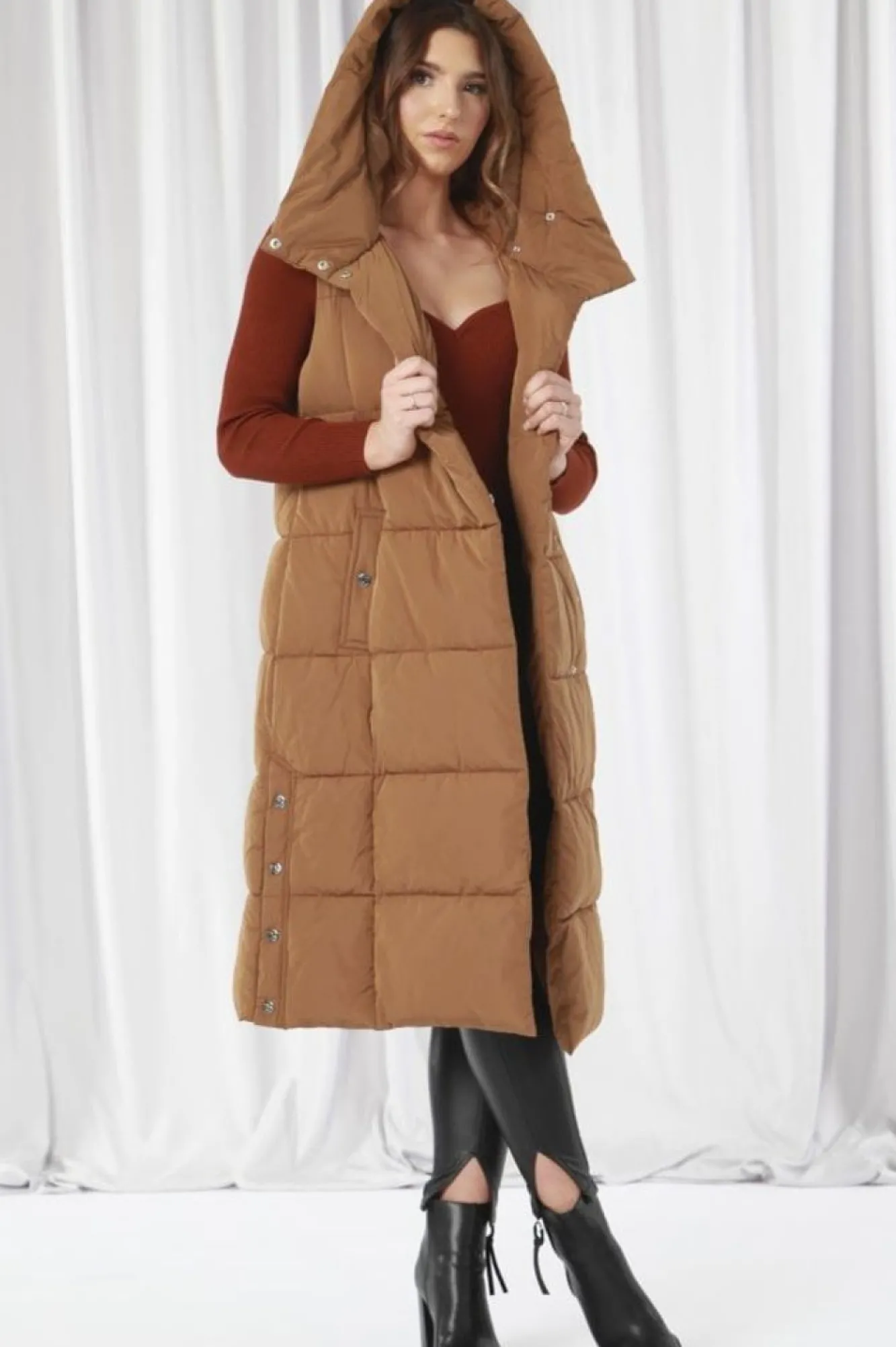 Outerwear^Double Second Long Lux Wrap Gilet Puffer Camel