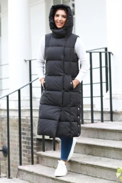 Outerwear^Double Second Long Lux Wrap Gilet Puffer Black