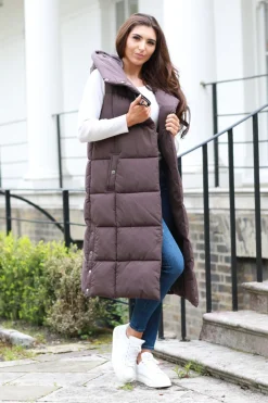 Outerwear^Double Second Long Lux Wrap Gilet Puffer Brown
