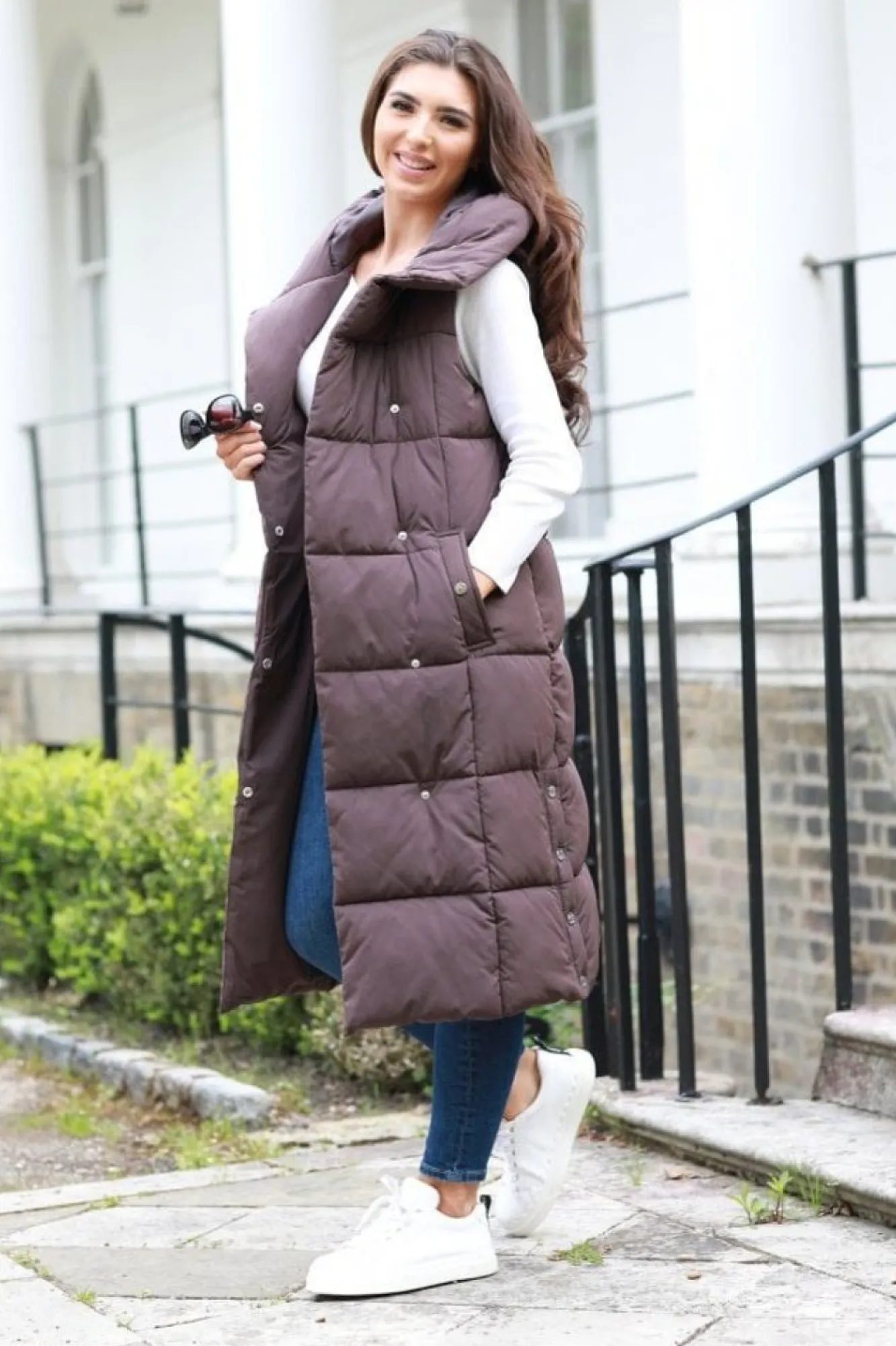 Outerwear^Double Second Long Lux Wrap Gilet Puffer Brown