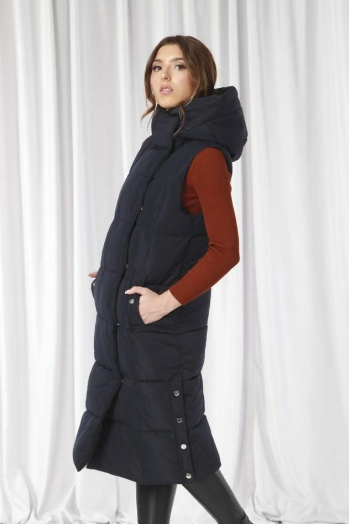 Outerwear^Double Second Long Lux Wrap Gilet Puffer Navy