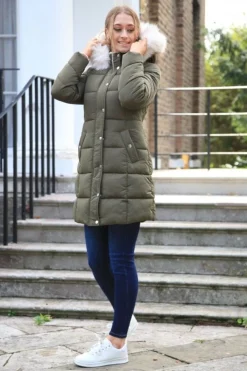 Outerwear^Double Second Long Puffer With Fur Collar Khaki