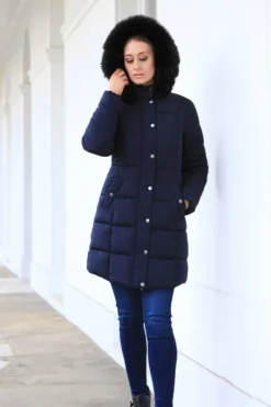 Outerwear^Double Second Long Puffer With Fur Collar Navy