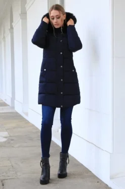 Outerwear^Double Second Long Puffer With Fur Collar Navy
