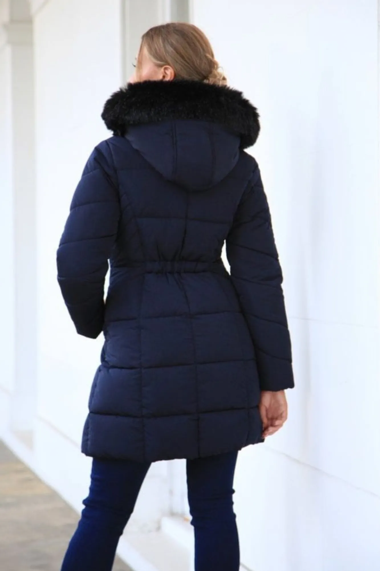 Outerwear^Double Second Long Puffer With Fur Collar Navy