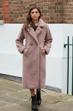 Outerwear^Double Second Longline Fur Teddy Coat Pink