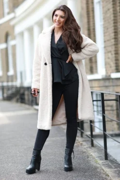 Outerwear^Double Second Longline Fur Teddy Coat Beige