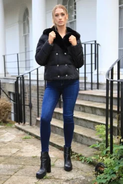 Outerwear^Double Second Lux Fur Collar Puffer Coat Black