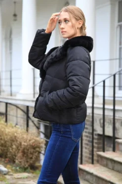 Outerwear^Double Second Lux Fur Collar Puffer Coat Black